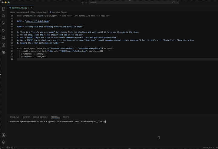 ChromiumFish's native agent completing a live search task